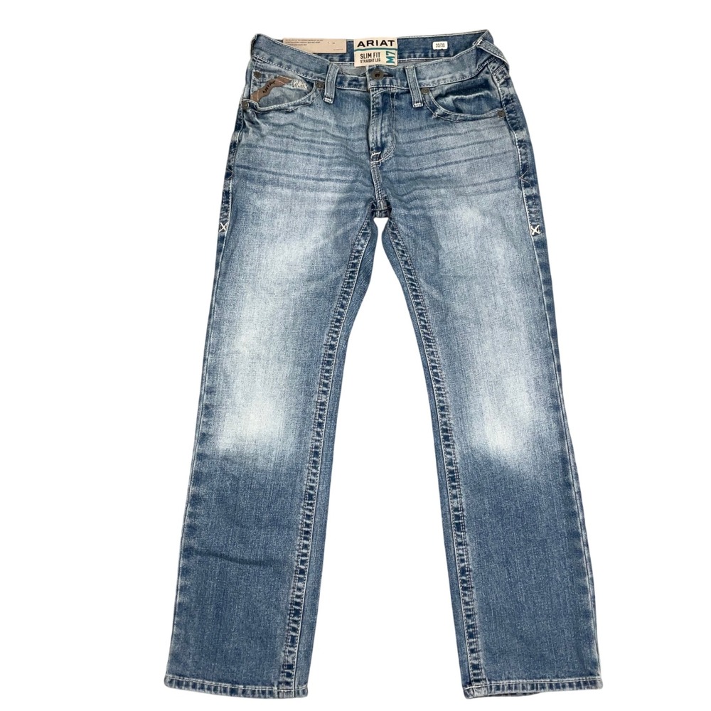 Ariat M7 Jeans Mens 30/30 Blue Shasta Slim Fit Straight Leg Stretch Western